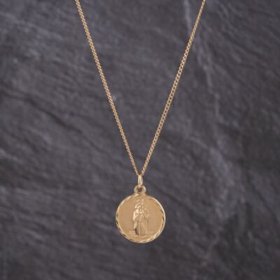 Pre-Owned 9ct Yellow Gold Round St Christopher Pendant & 18 Inch Curb Chain 41143253