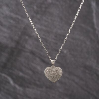 Pre-Owned 9ct White Gold 0.15ct Diamond Pave Set Heart Gemstone Pendant & 18 Inch Belcher Chain 41143271