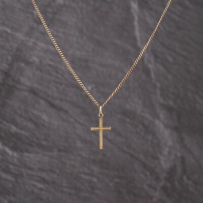 Pre-Owned 9ct Yellow Gold Plain Cross Pendant & 20 Inch Curb Chain 41143286