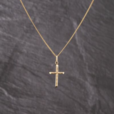 Pre-Owned 9ct Yellow Gold Engraved Cross Pendant & 16 Inch Curb Chain 41143287