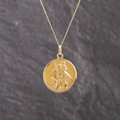 Pre-Owned 9ct Yellow Gold St Christopher Pendant & 18 Inch Curb Chain 41143313