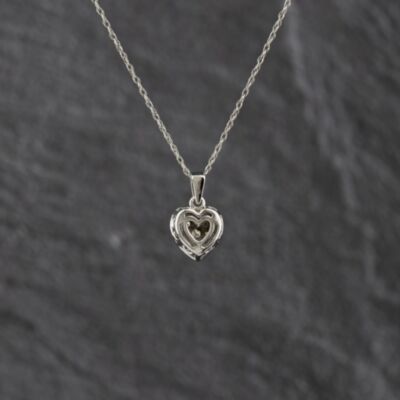 Pre-Owned 9ct White Gold Diamond Heart Halo Pendant & 18 Inch Prince Of Wales Chain 41143341
