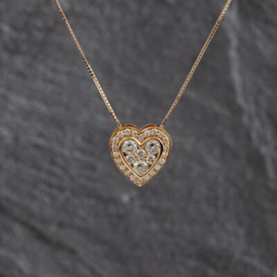 Pre-Owned 18ct Rose Gold 1.00ct Brilliant Cut Diamond Heart Cluster Pendant & 16-18 Inch Box Chain 41143342