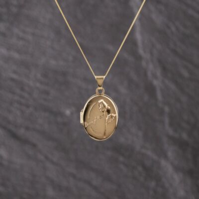 Pre-Owned 9ct Yellow Gold Oval Daughter Locket Pendant & 18 Inch Curb Chain 41143364