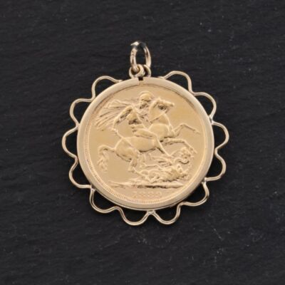 Pre-Owned Yellow Gold Victoria 1889 Full Sovereign Coin Keeper Loose Pendant 41143383