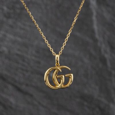 Pre-Owned 18ct Yellow Gold Gucci Gg Pendant & Adjustable Trace Chain 41143435