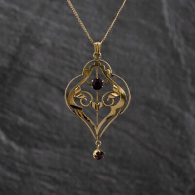 Pre-Owned 9ct Yellow Gold Amethyst Open Work Gemstone Pendant & 21 Inch Curb Chain 41143439