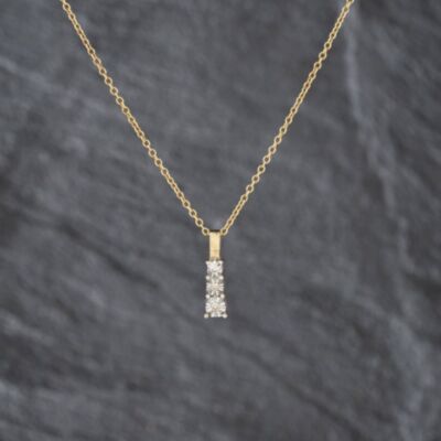 Pre-Owned 9ct Yellow Gold 0.04ct Diamond Three Stone Pendant & 16 Inch Trace Chain 41143491