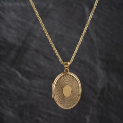 Pre-Owned 9ct Yellow Gold Large Oval Locket Pendant & 22 Inch Foxtail Chain 41143498