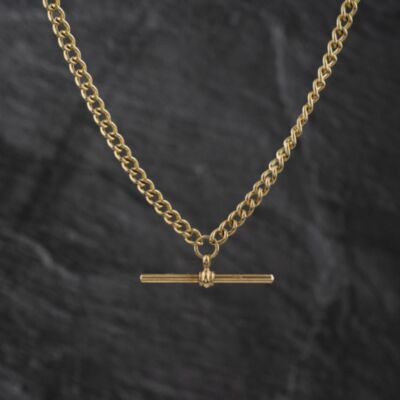 Pre-Owned 9ct Yellow Gold T-Bar Pendant & 18 Inch Curb Chain 41143500