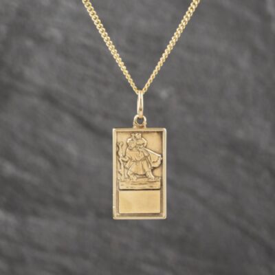 Pre-Owned 9ct Yellow Gold Oblong St Christopher Pendant & 16 Inch Curb Chain 41143564