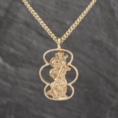 Pre-Owned Vintage 9ct Yellow Gold St Christopher Pendant & 20 Inch Curb Chain 41143565