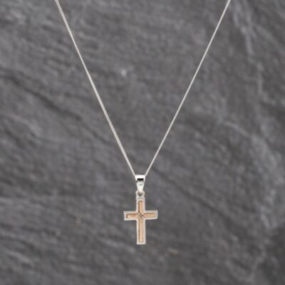 Pre-Owned Two Colour Gold Diamond 3D Cross Pendant & 18 Inch Curb Chain 41143602