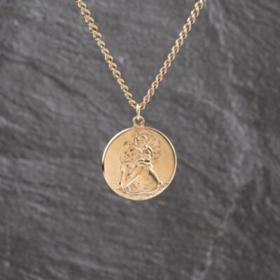 Pre-Owned 9ct Yellow Gold Round St Christopher Pendant & 20 Inch Curb Chain 41143623
