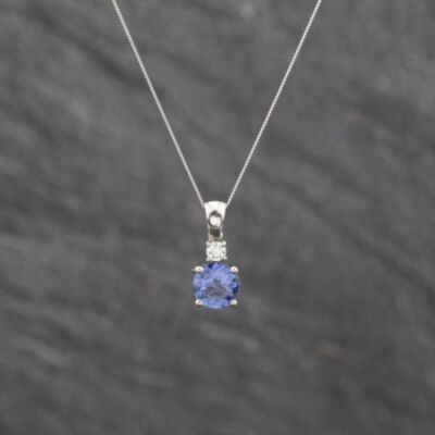 Pre-Owned White Gold Tanzanite & 0.06ct Diamond Pendant & 18 Inch Curb Chain 41143641
