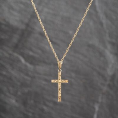 Pre-Owned 9ct Yellow Gold Engraved Cross Pendant & 21 Inch Prince Of Wales Chain 41143651