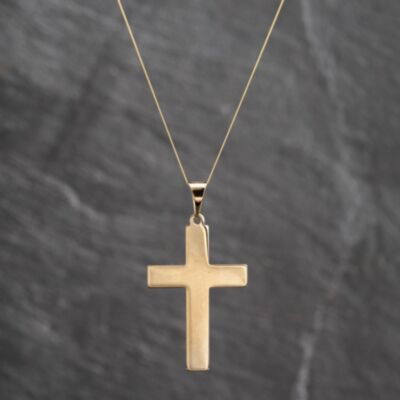 Pre-Owned 9ct Yellow Gold Plain Cross Pendant & 18 Inch Curb Chain 41143658
