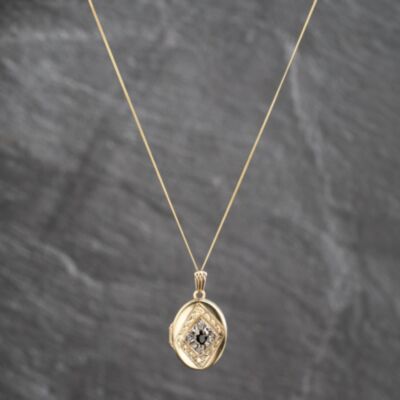 Pre-Owned 9ct Yellow Gold Sapphire & 0.02ct Diamond Set Oval Locket Pendant & 18 Inch Curb Chain 41143661