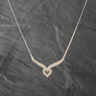 Pre-Owned 9ct Yellow Gold 0.50ct Diamond Set Open Heart 16 Inch Necklace 41161865
