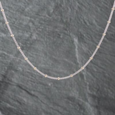 Pre-Owned 9ct Two Colour Gold Popcorn Style Beaded 16 Inch Mesh Chain 41162179