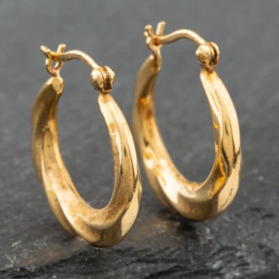 Pre-Owned 9ct Yellow Gold 19mm Patterned Creole Earrings 41171615