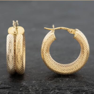 Pre-Owned 9ct Two Colour Gold 21.7mm Double Mesh Style Hoop Earrings 41171950