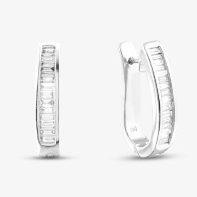 Pre-Owned 18ct White Gold 25mm 2.24ct Baguette Cut Diamond Set Hoop Earrings 41172332