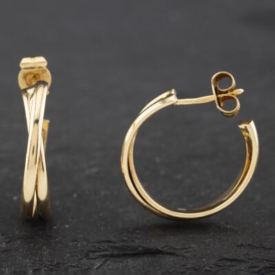 Pre-Owned 9ct Yellow Gold 19mm Crossover Hoop Earrings 41172396