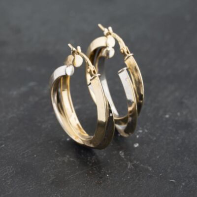 Pre-Owned 9ct Two Colour Gold 28mm Double Crossover Hoop Earrings 41172476