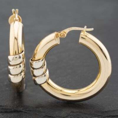 Pre-Owned 9ct Two Colour Gold 28mm Hoop Earrings 41172553