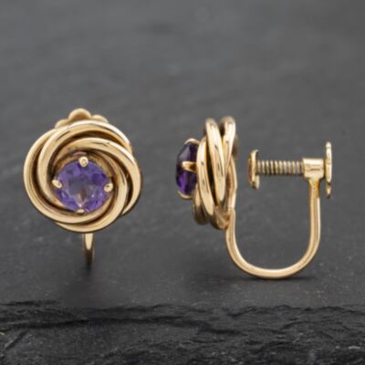 Pre-Owned Vintage Yellow Gold 10mm Amethyst Set Knot Screw Back Fittings Stud Earrings 41172586