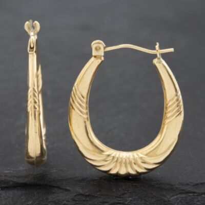 Pre-Owned Yellow Gold 24mm Oval Patterned Creole Earrings 41172609