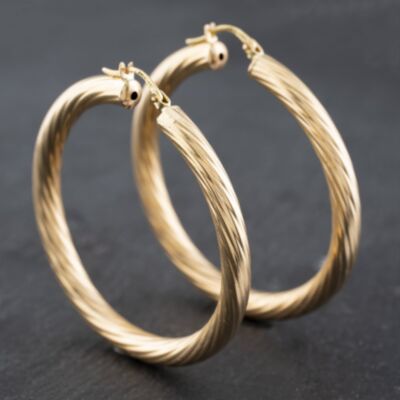 Pre-Owned 9ct Yellow Gold 44mm Large Twisted Hoop Earrings 41172634