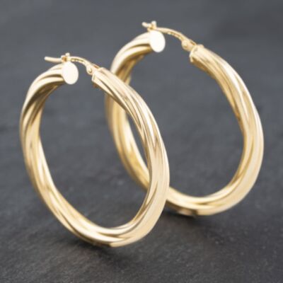 Pre-Owned 9ct Yellow Gold 37mm Large Twisted Hoop Earrings 41172635