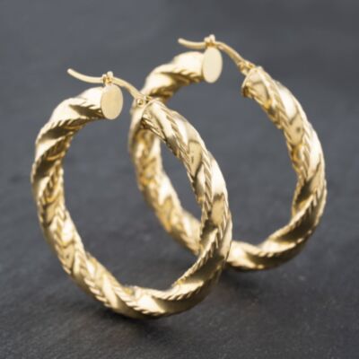Pre-Owned 9ct Yellow Gold 41.5mm Large Twisted Hoop Earrings 41172636