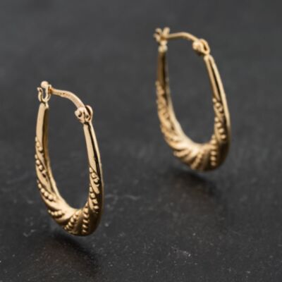Pre-Owned Yellow Gold 38mm Oval Patterned Creole Earrings 41172650