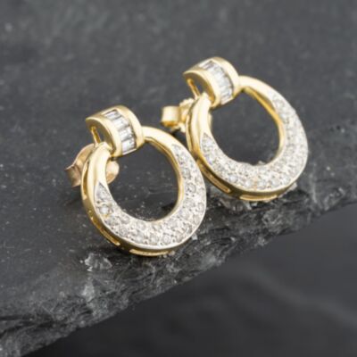 Pre-Owned 18ct Yellow Gold Diamond Open Loop Pave Style Stud Earrings 41172680