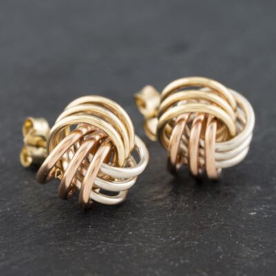 Pre-Owned 9ct Three Colour Gold Ball Off Wool Style Stud Earrings 41172705