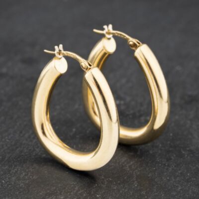Pre-Owned 9ct Yellow Gold Oval Plain Chunky Hoop Earrings 41172784