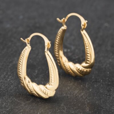 Pre-Owned Yellow Gold 20mm Small Patterned Creole Earrings 41172803