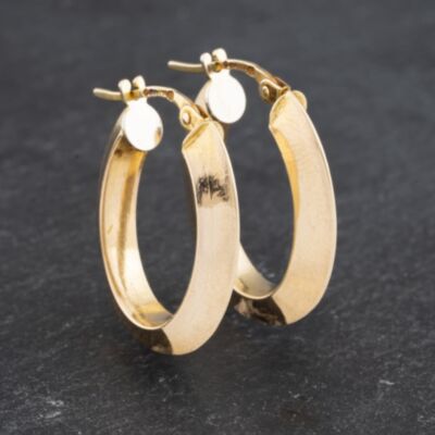 Pre-Owned 9ct Yellow Gold Plain Oval Creole Earrings 41172881