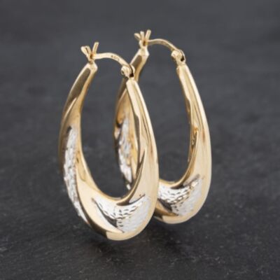 Pre-Owned Two Colour Gold Large Oval Creole Earrings 41172886