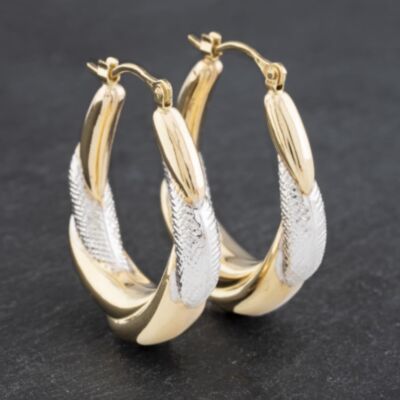 Pre-Owned Two Colour Gold Large Patterned Creole Earrings 41172887