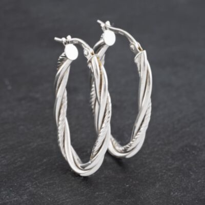 Pre-Owned White Gold Oval Twisted Creole Earrings 41172894