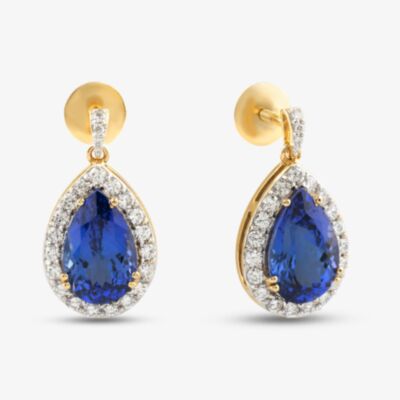 Pre-Owned 18ct Yellow Gold 12.06ct Tanzanite & 2.80ct Brilliant Cut Diamond Pear Shaped 27mm Dropper Earrings 41172916