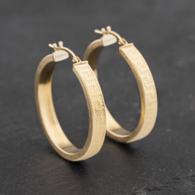 Pre-Owned 14ct Yellow Gold 29mm Greek Key Pattern Hoop Earrings 41172923