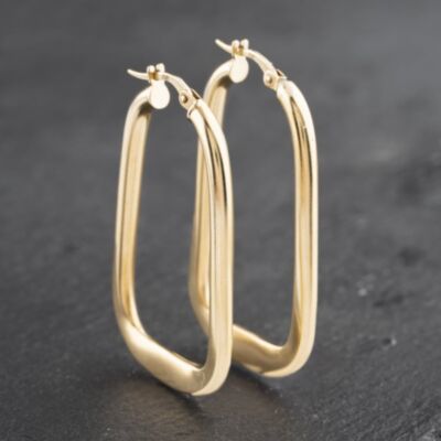 Pre-Owned 9ct Yellow Gold 16.3mm Long Plain Oval Hoop Earrings 41172939