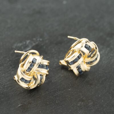 Pre-Owned 14ct Yellow Gold 12.9mm Sapphire Set Knot Stud Earrings 41172947