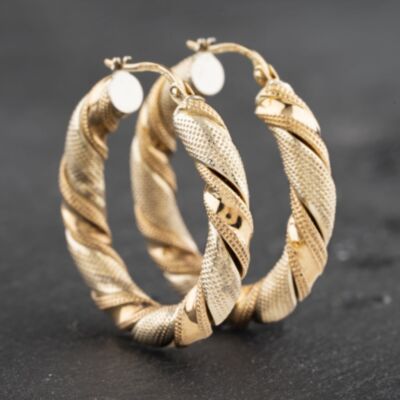 Pre-Owned 9ct Two Colour Gold 30mm Fancy Twist Hoop Earrings 41172965