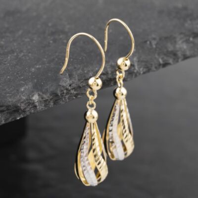Pre-Owned Two Colour Gold Twist Dropper Earrings 41172978